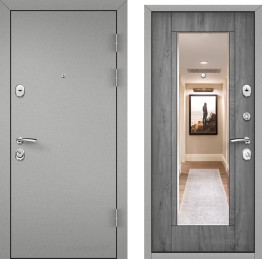 Дверь в квартиру асфальт утепленная уличная с зеркалом порошок — шпон