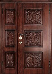 Металлическая двойная дверь премиум класса недорогая с панелями МДФ ДВ-415