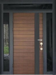 Трехстворчатая металлическая дверь с окошком премиум класса по эскизу ДВ-461