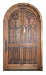 Дверь премиум класса арочная со стеклянной вставкой кованая для дома ДВ-522