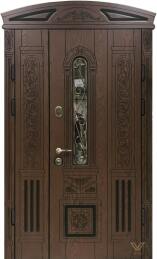 Элитная дверь полуторка со стеклопакетом, ковкой и аркой уличная ДВ-676
