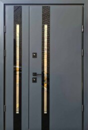 Дверь полуторная металлическая элитная со стеклопакетом и утеплением ДВ-6