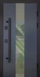 Однопольная парадная дверь премиум класса с окном и изогнутой ручкой ДВ-35