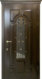 Дверь однопольная со стеклянной вставкой, ковкой и багетом премиум ДВ-122